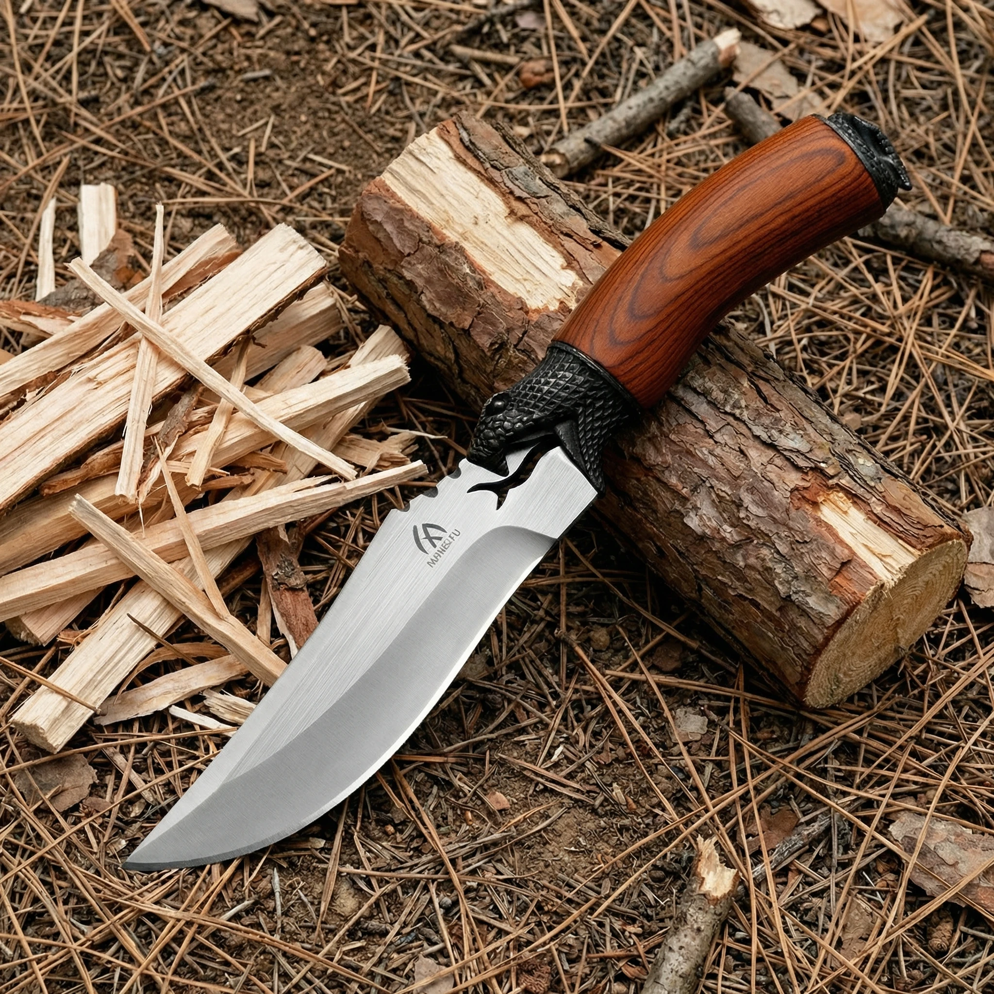 Cuchillo fijo mango madera con funda táctica camping - imagen 4