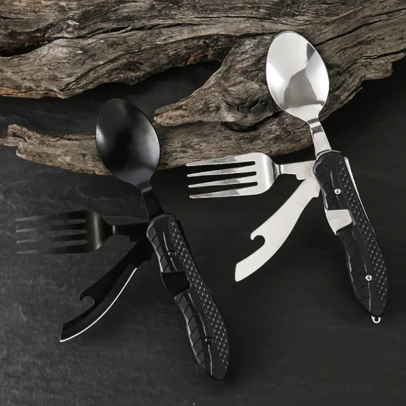 Conjunto de cubiertos para acampar plegables en acero inoxidable - imagen 5