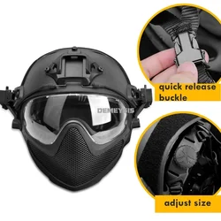 Casco táctico de tiro cobertura total malla metálica y máscara
