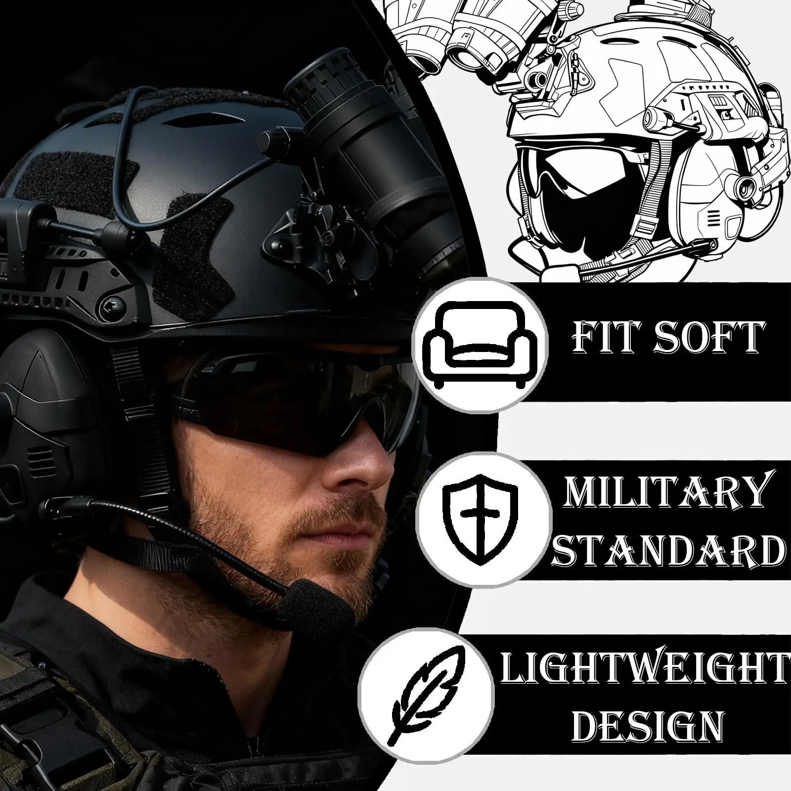 Auriculares tácticos con micrófono y cancelación para casco FAST SF - imagen 5