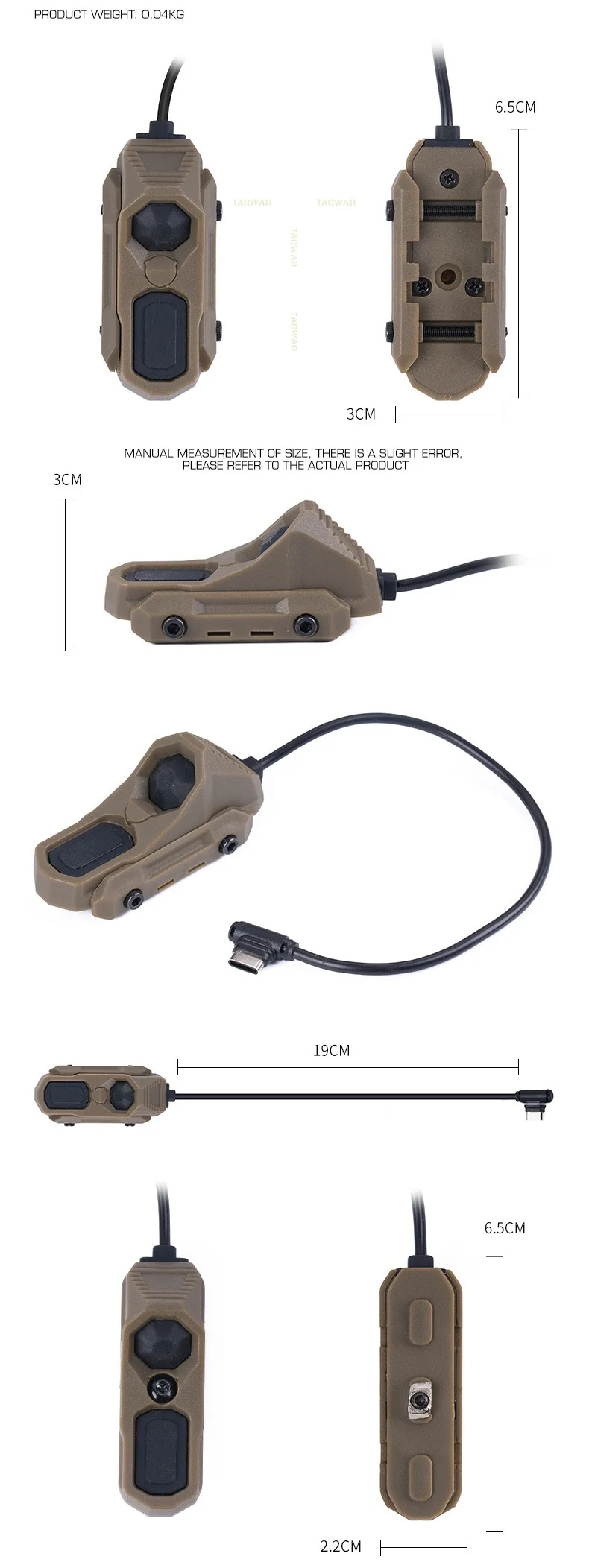 Detalle del conector USB-C del interruptor táctico