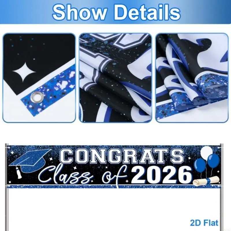 Banner graduación de poliéster con letras doradas llamativas - imagen 5