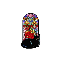 Insignia esmaltada gato negro gótico – Diseño de vidriera para ropa