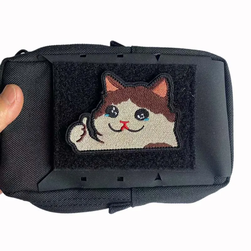 Parche bordado táctico gato llorón divertido para uniformes y mochilas