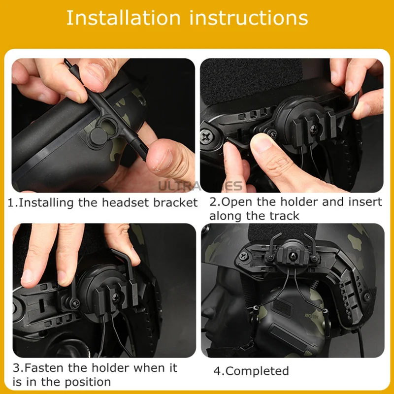 Soporte táctico auriculares casco riel MIL-SPEC giro Airsoft y tiro - imagen 5