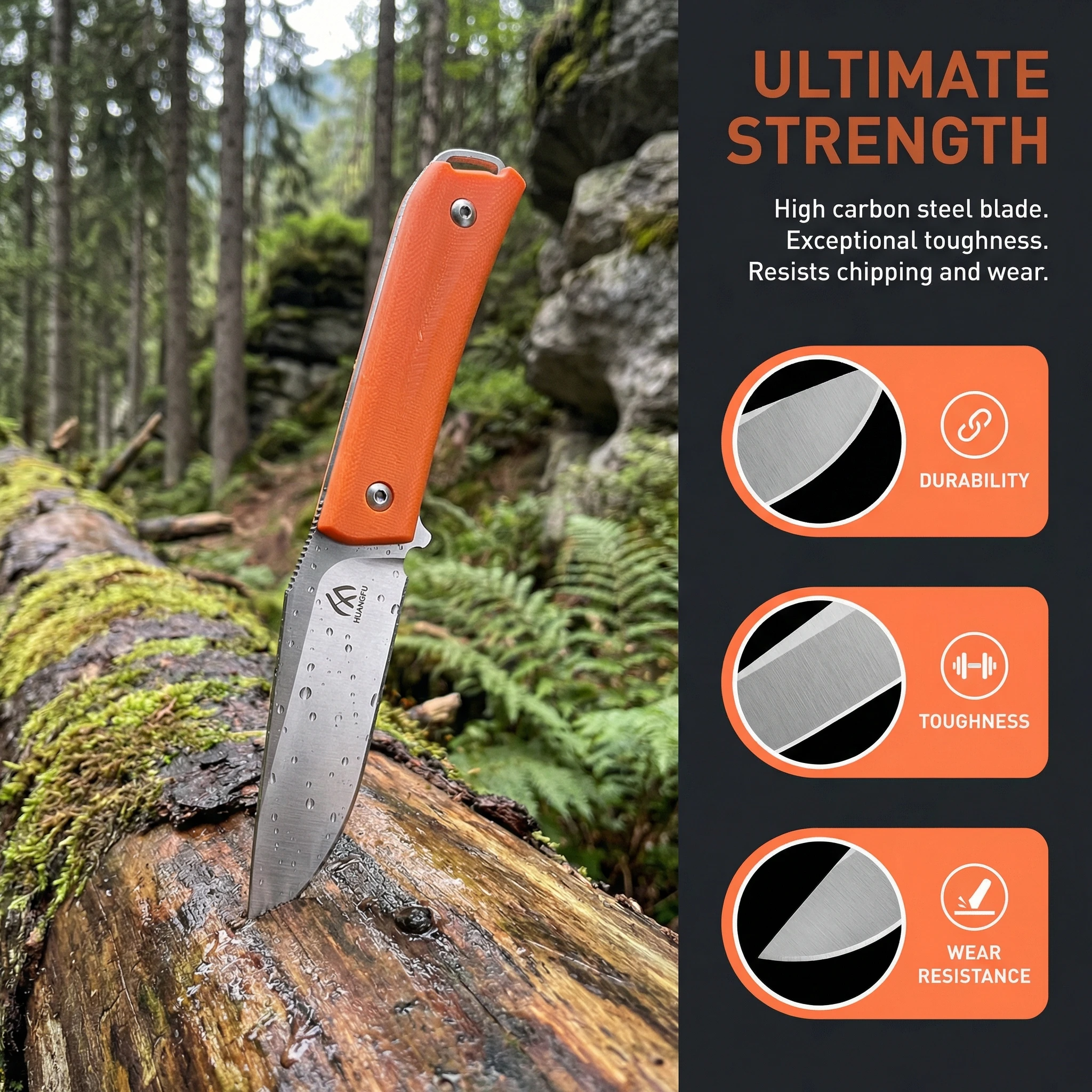 Cuchillo fijo táctico con mango G10 y funda para al aire libre - imagen 4