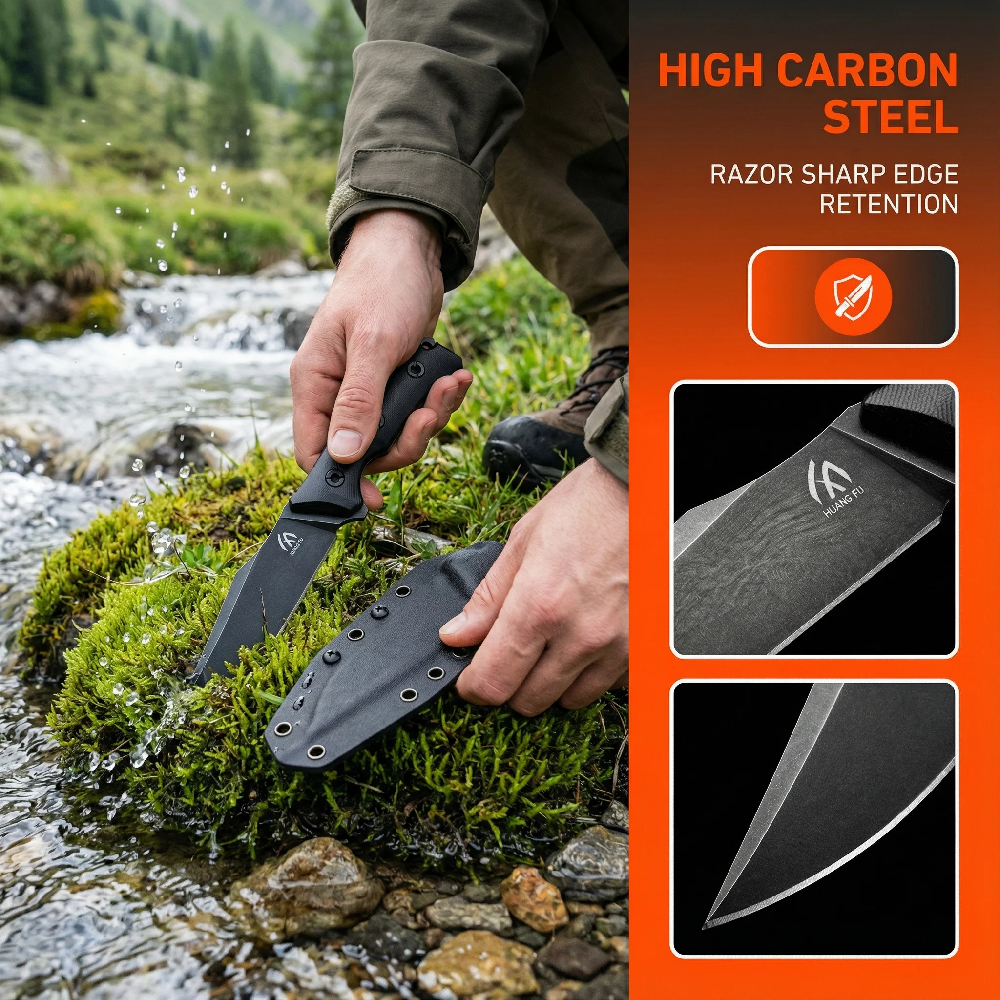 Cuchillo de hoja fija exterior G10 con funda táctica duradera - imagen 2