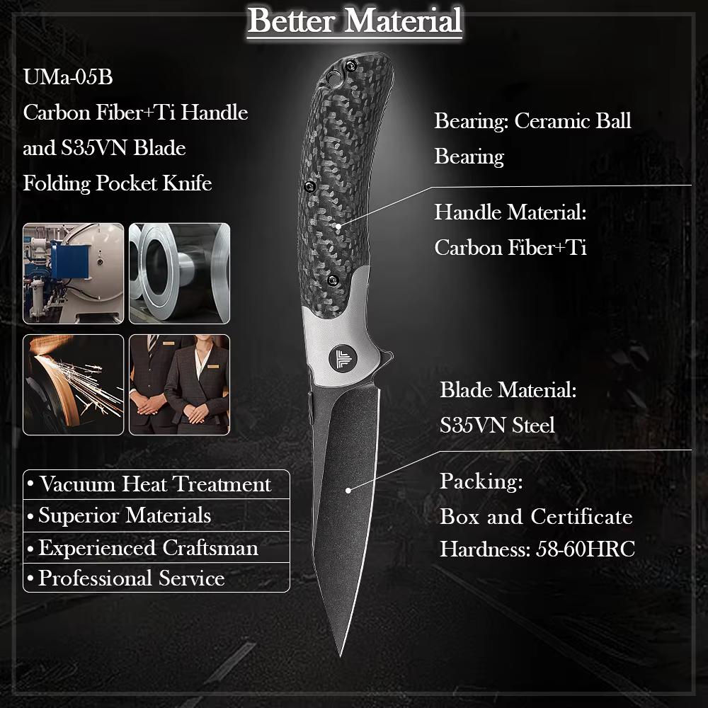 TRIVISA cuchillo plegable EDC S35VN titanio para camping y caza - imagen 4