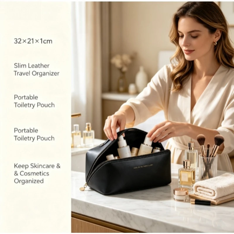 Bolsa de aseo portátil PU forma almohada gran capacidad viajes - imagen 5