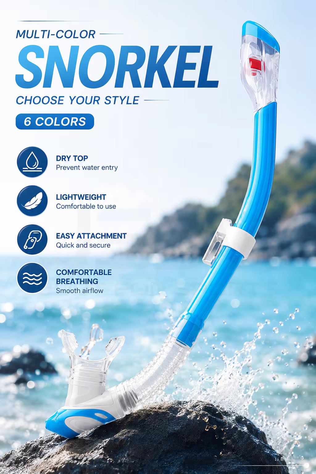 JSJM tubo de snorkel para buceo en seco con válvula antiflojo