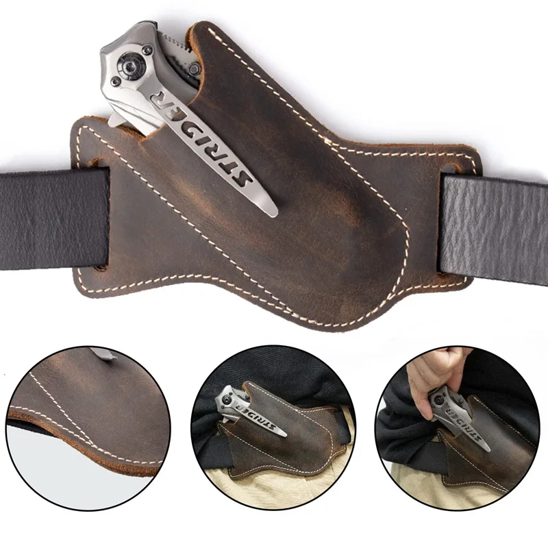 Cinturón supervivencia táctico con funda cuchillo cuero y bolsa clip - imagen 3