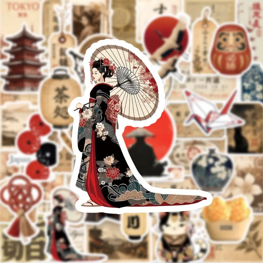 Pegatinas estilo ukiyo-e flores de cerezo y símbolo dharma - imagen 3