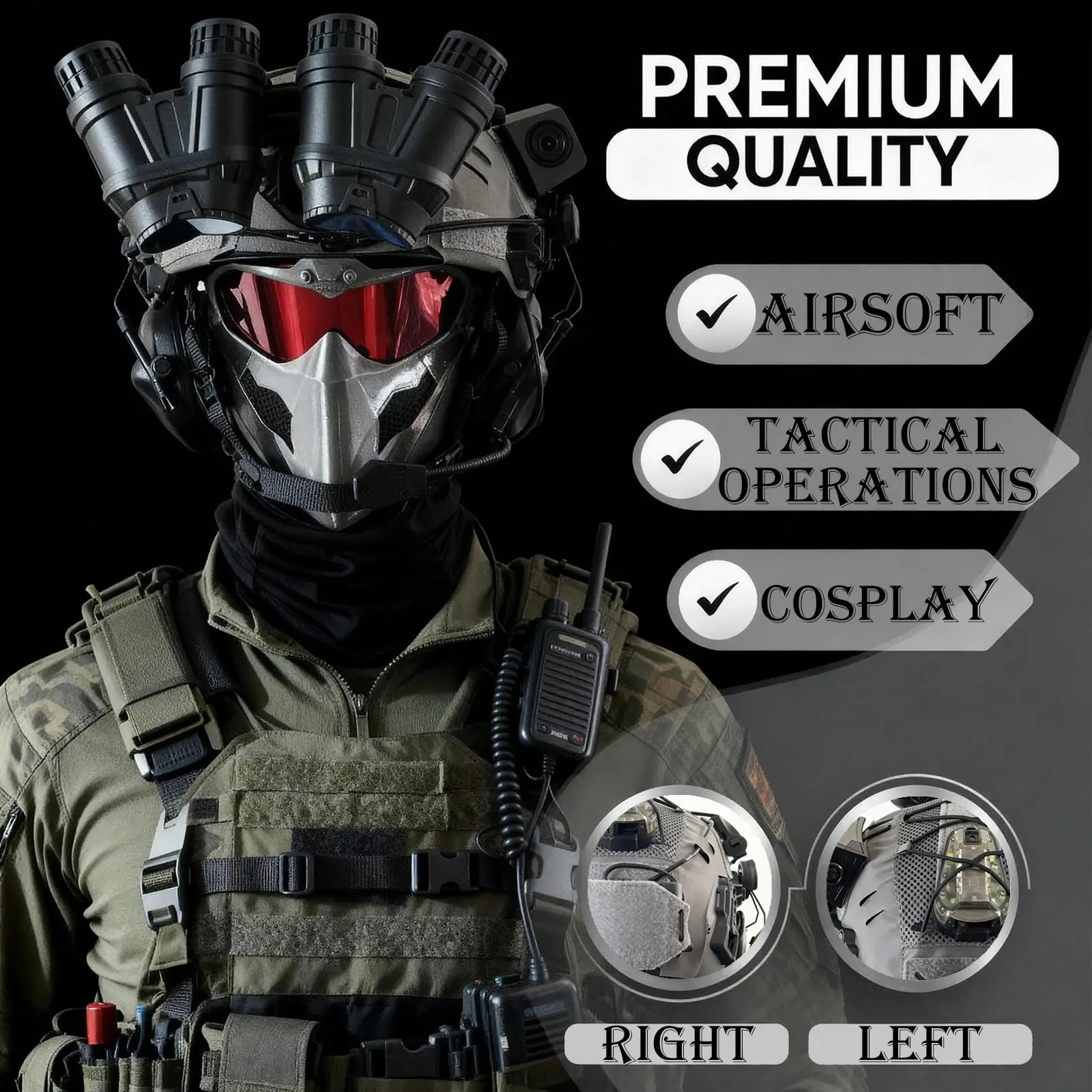 Casco táctico integral airsoft 9 en 1 con máscara, auriculares y NVG maniquí - imagen 2