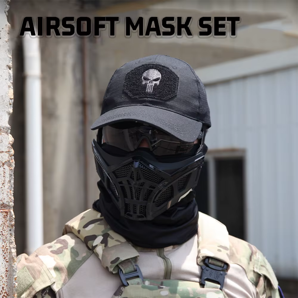Equipo airsoft máscara media cara con gorra transpirable y gafas - imagen 4