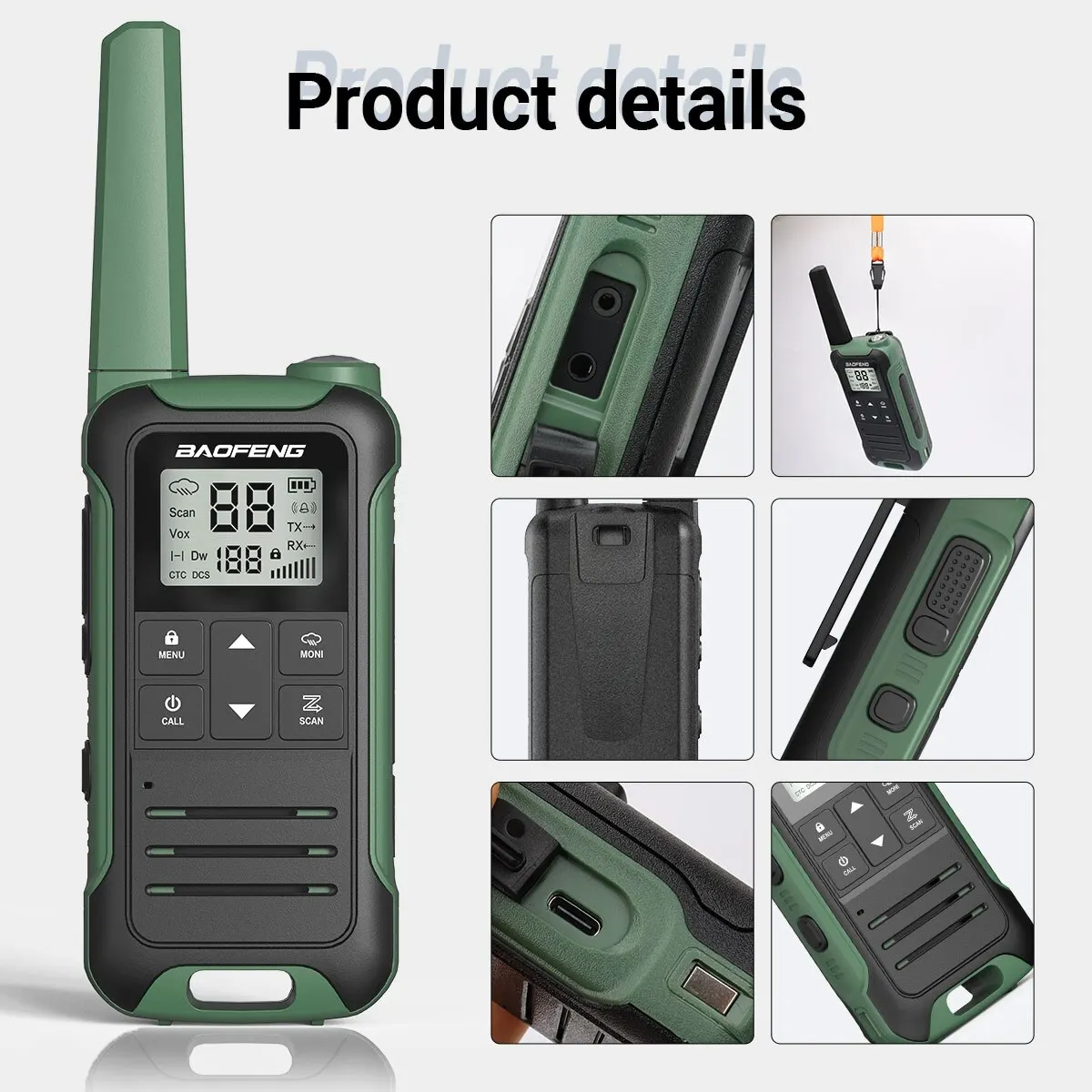 Baofeng F22 Walkie Talkie PMR recargable VOX compacto para exteriores