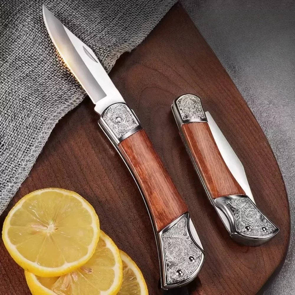 Navaja plegable acero inoxidable alta dureza mango madera para acampada - imagen 3