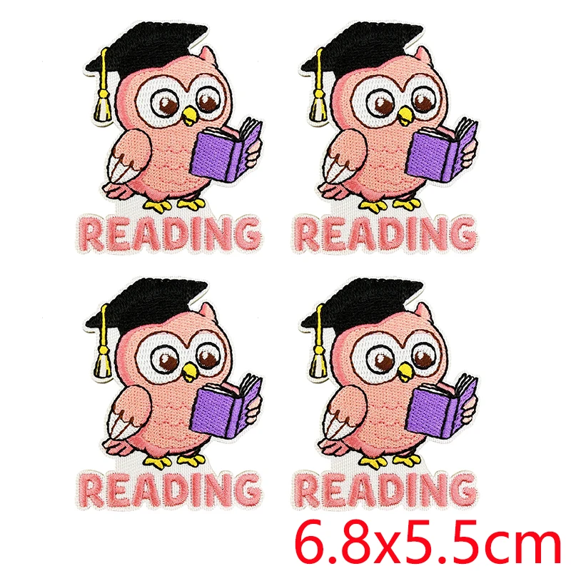 Parche termoadhesivo bordado búho y calavera, estilo libros pastel - imagen 3