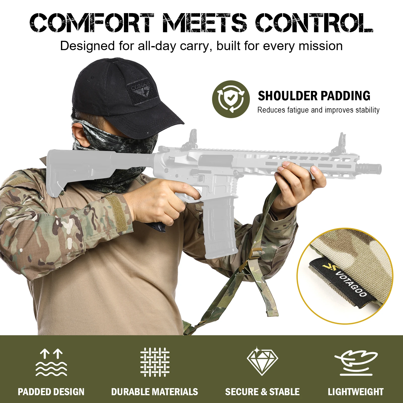 VOTAGOO Correa táctica de rifle con gancho HK y hombrera acolchada - imagen 3