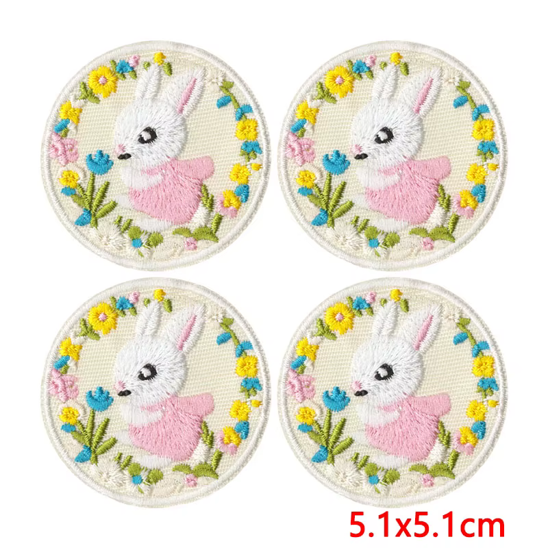 Parche bordado termoadhesivo conejo de Pascua con flores - imagen 2