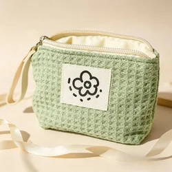 Bolso de mano compacto waffle japonés floral mujer para cosméticos