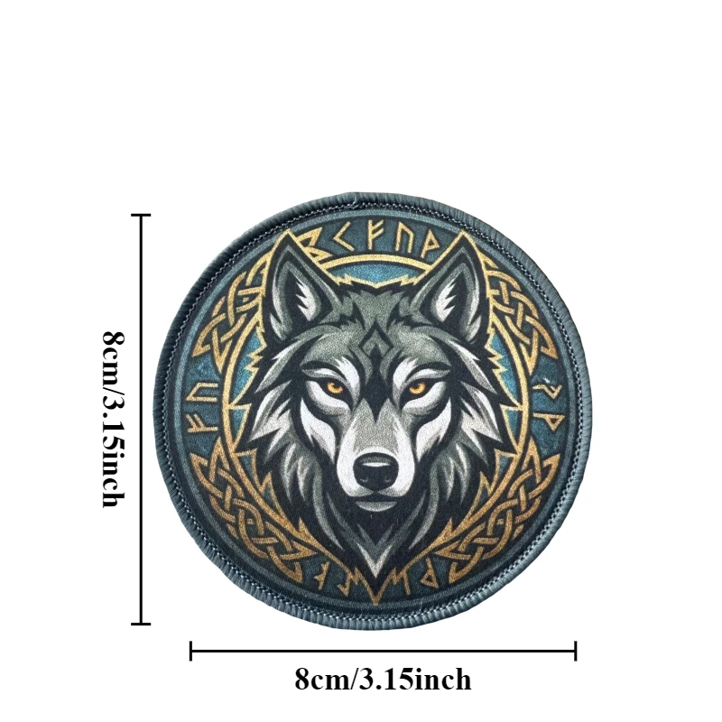Parche táctico cabeza de lobo con runas nórdicas Velcro - imagen 4