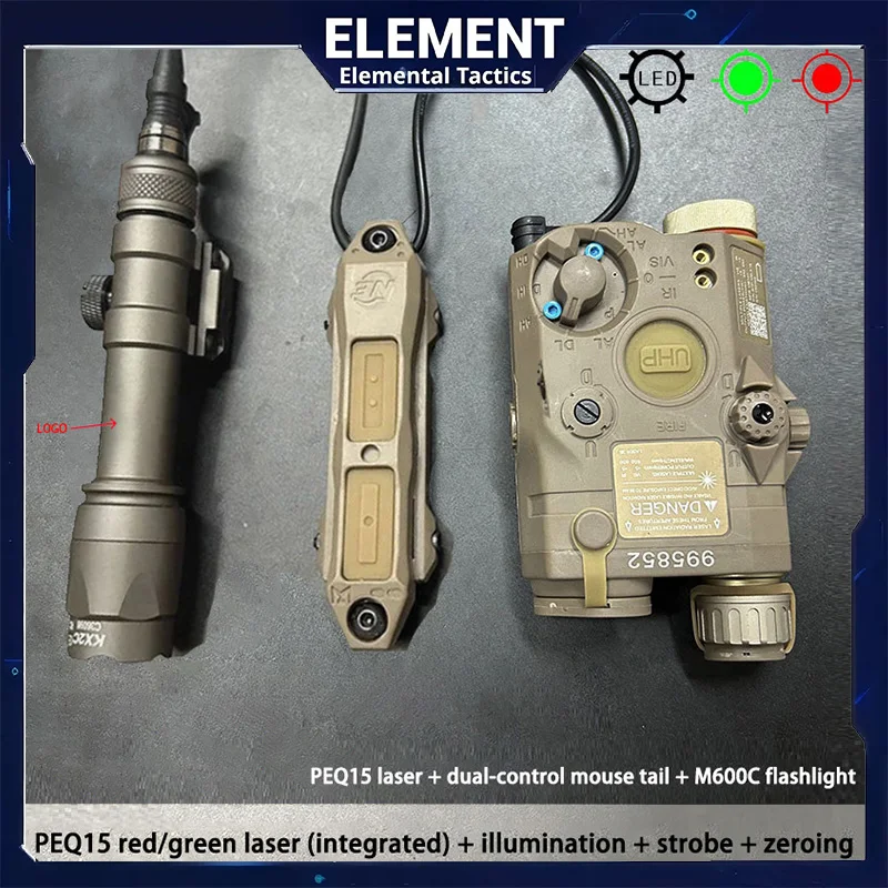 Linterna táctica Airsoft PEQ-15 con láser rojo y verde estroboscópico - imagen 5