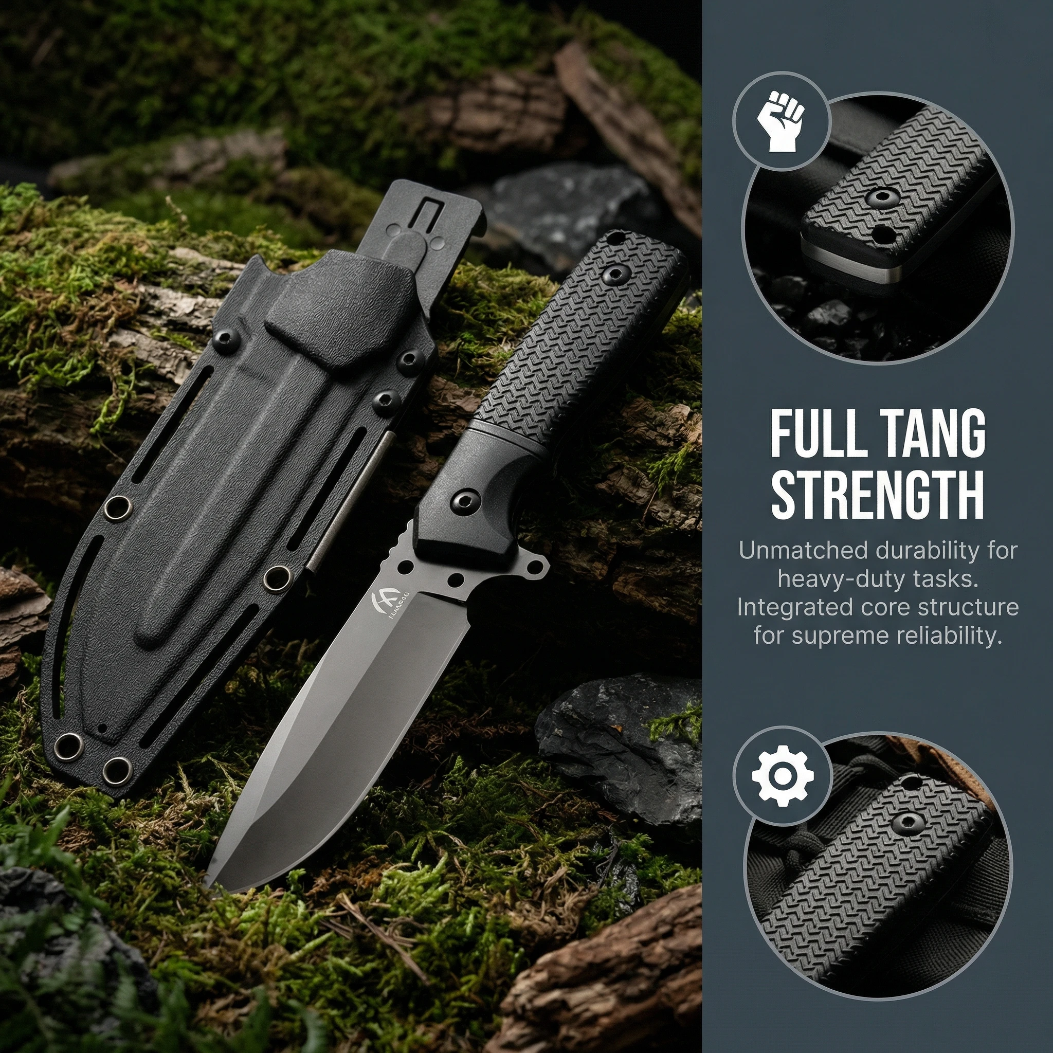 Cuchillo táctico fijo con funda, acero robusto aire libre - imagen 3