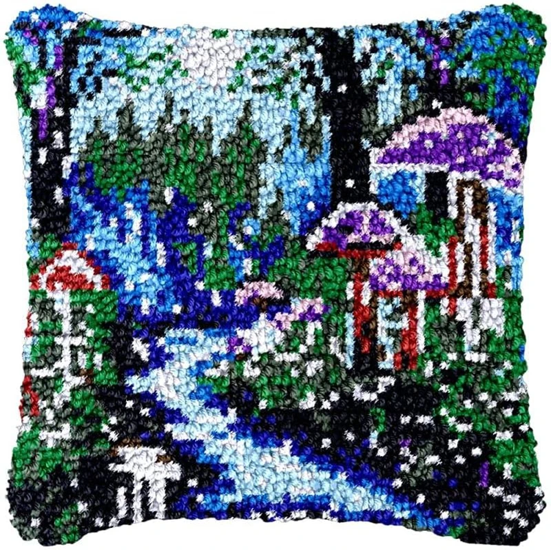 Kit de bordado con gancho pestillo setas y paisaje para almohadas - imagen 2
