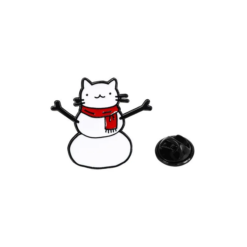 Pin esmaltado gato muñeco de nieve broche invierno rojo - imagen 5