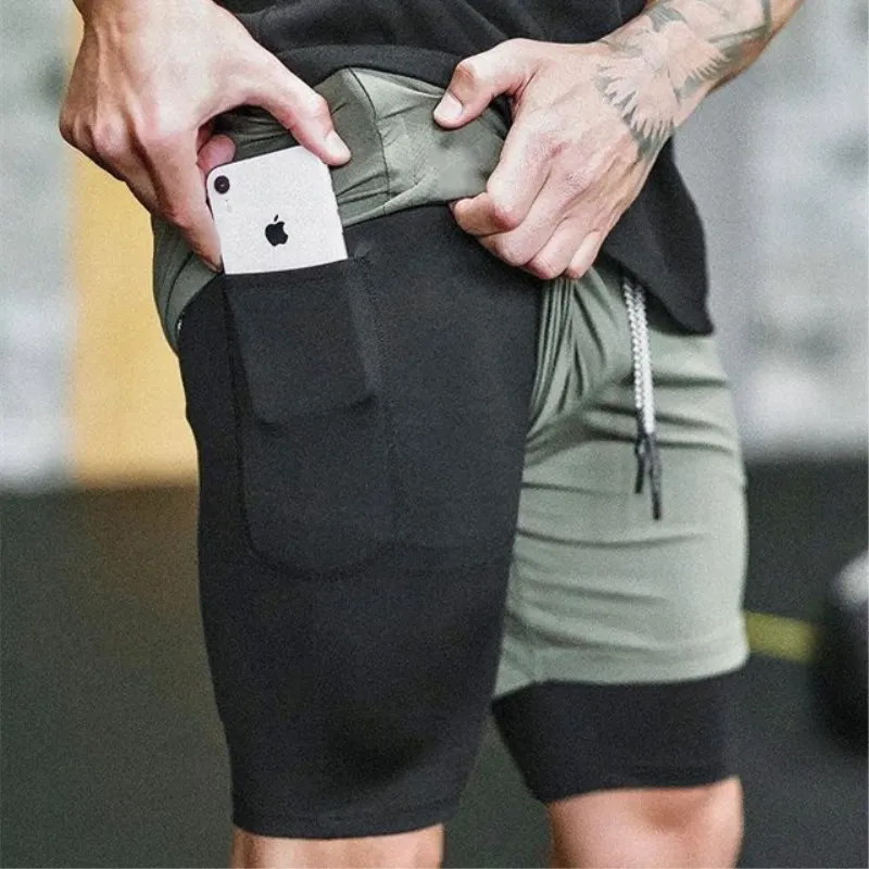 Pantalones cortos secado rápido doble capa para correr, fitness - imagen 3