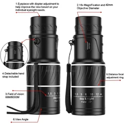Telescopio monocular HD profesional zoom largo alcance para aves
