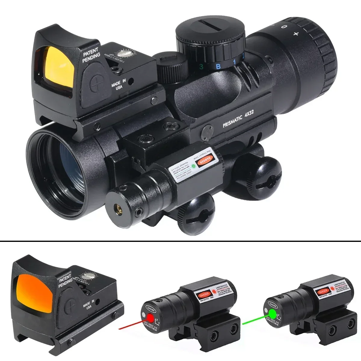 Mira táctica óptica combinada con retícula triiluminada y láser rojo - imagen 4