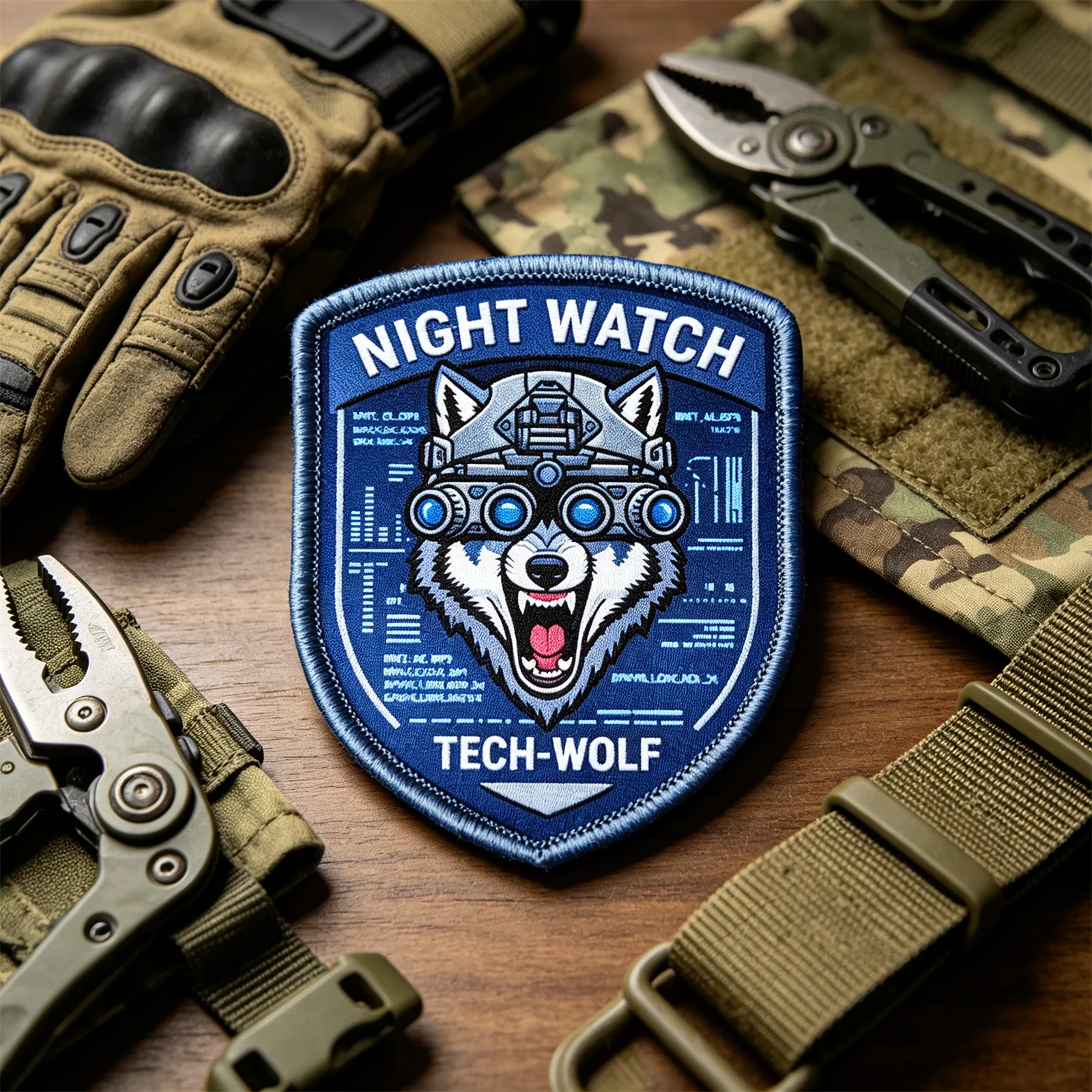Parche táctico con motivo de lobo Night Watch Tech