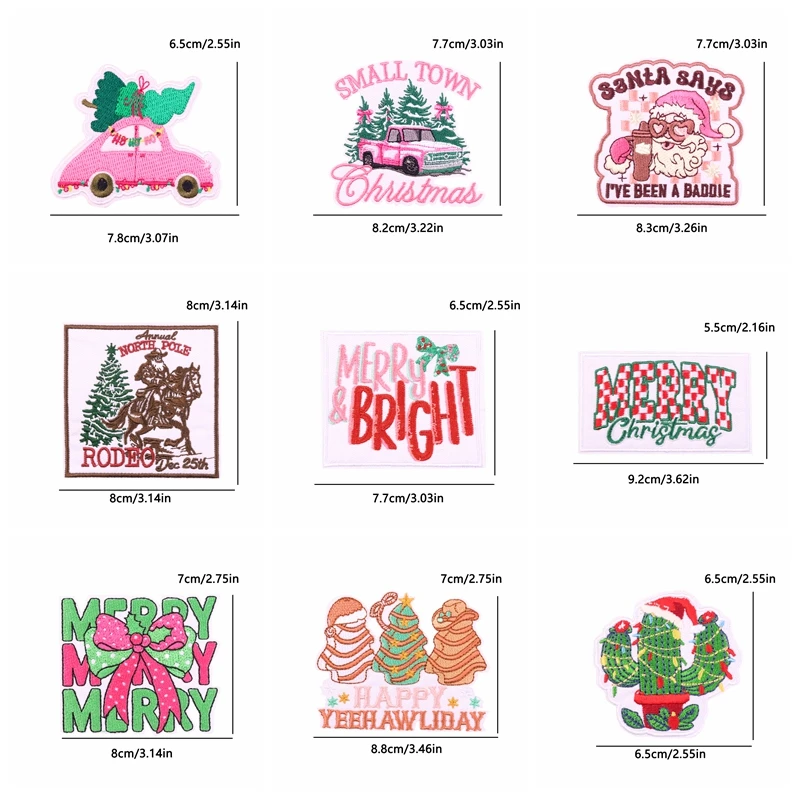 Parches termoadhesivos bordados letras Navidad lazo árbol para ropa - imagen 5