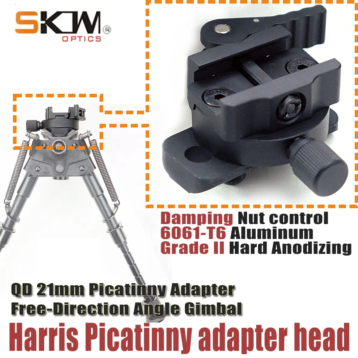 SKWoptics Harris Damping Gimbal adaptador Picatinny aluminio 21 mm
