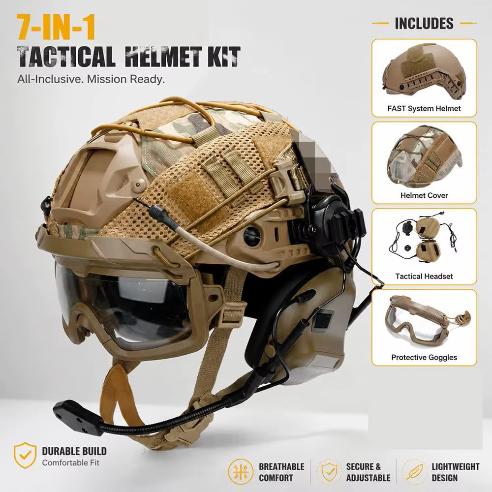 Casco táctico airsoft con cubierta para auriculares y gafas - imagen 3