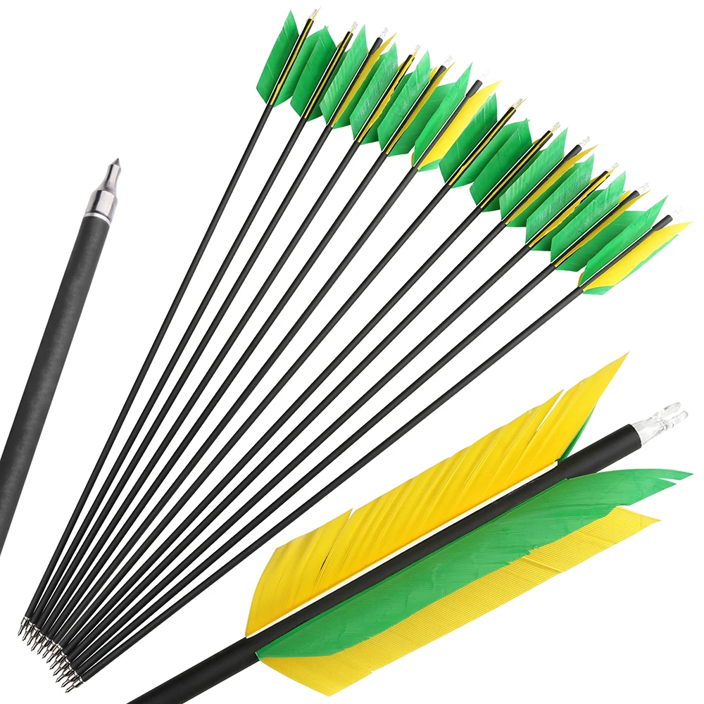 Flechas de carbono con nock y pluma de pavo para arco - imagen 4