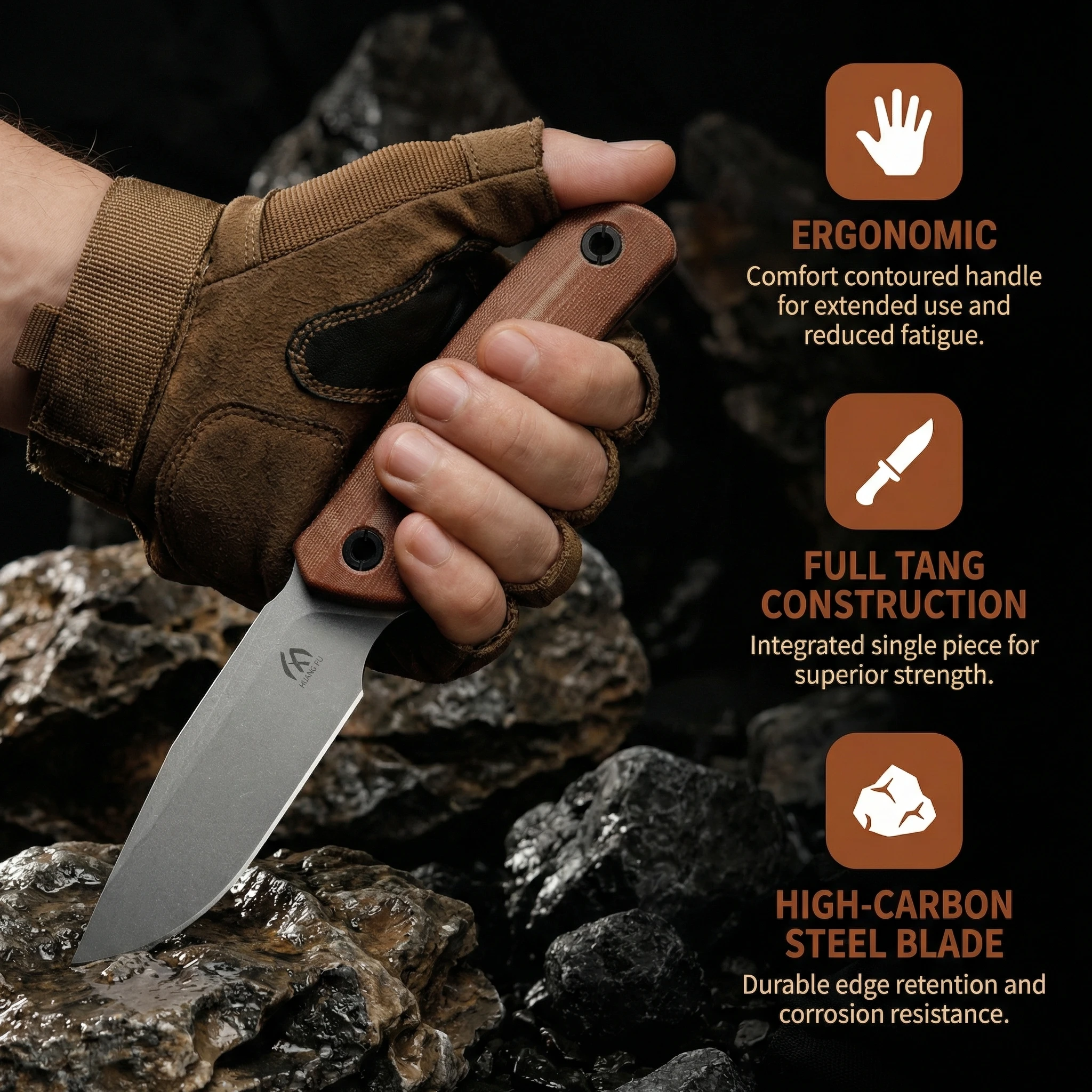 Cuchillo táctico hoja fija G10 con funda resistente multiusos - imagen 5