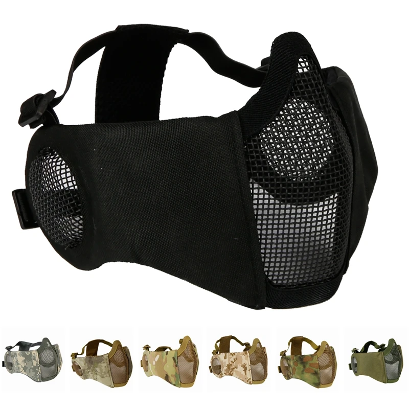 Máscara táctica airsoft media cara acero carbono plegable ligera