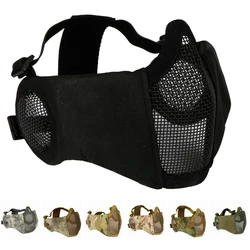 Máscara táctica airsoft media cara acero carbono plegable ligera