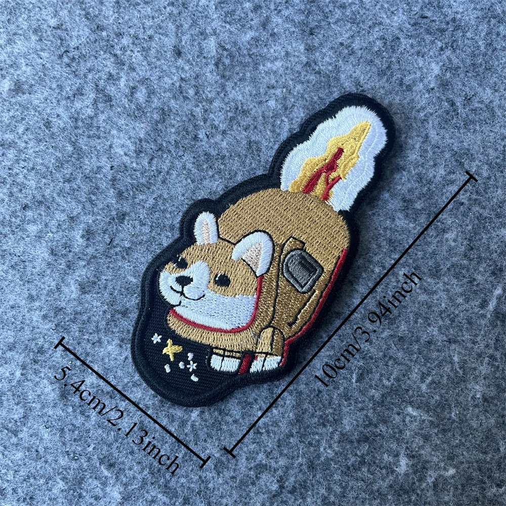 Parche táctico bordado Corgi Rocket con velcro para mochilas MOLLE - imagen 3