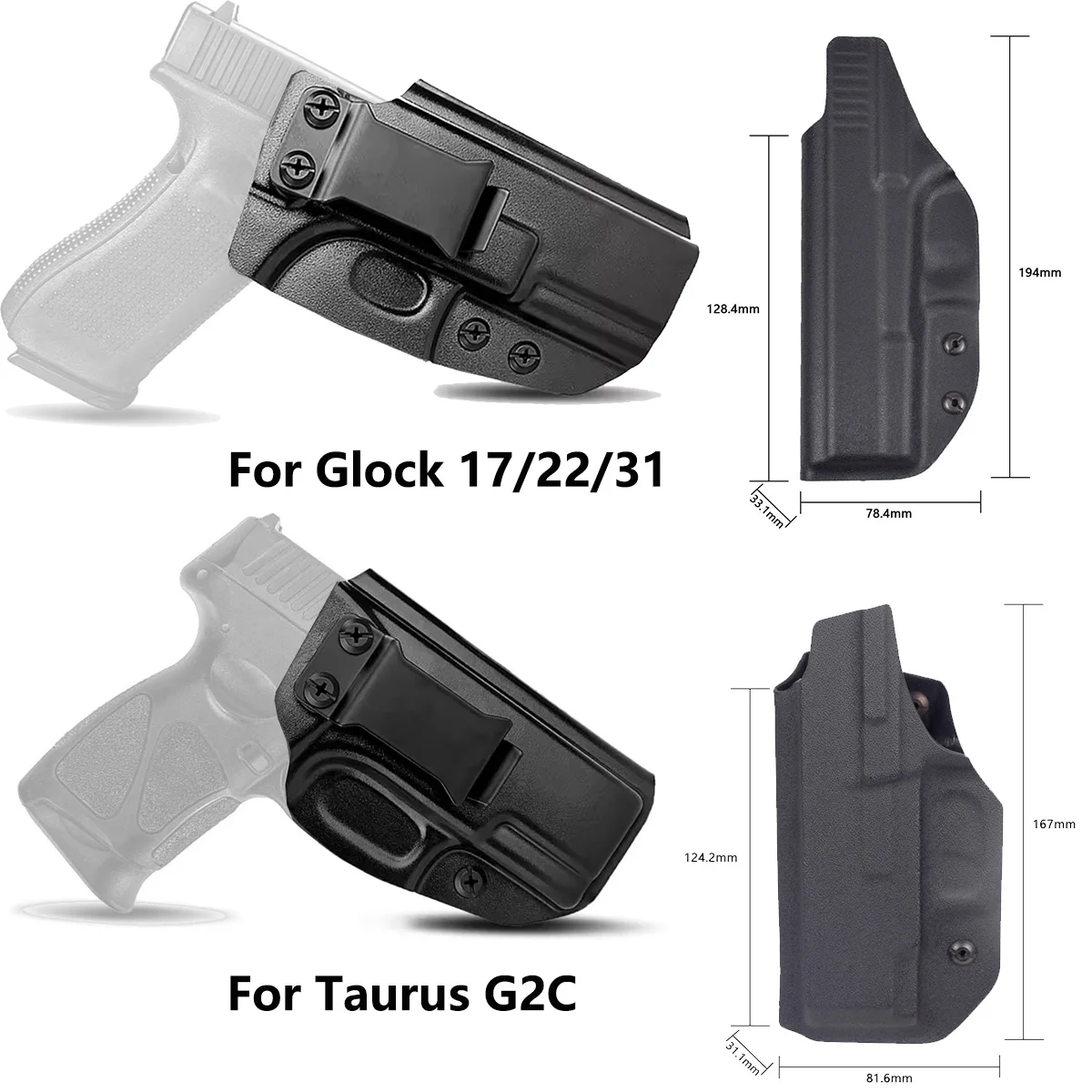 Funda Kydex IWB para Glock 17/19/43X, Taurus G2C, mano derecha - imagen 2