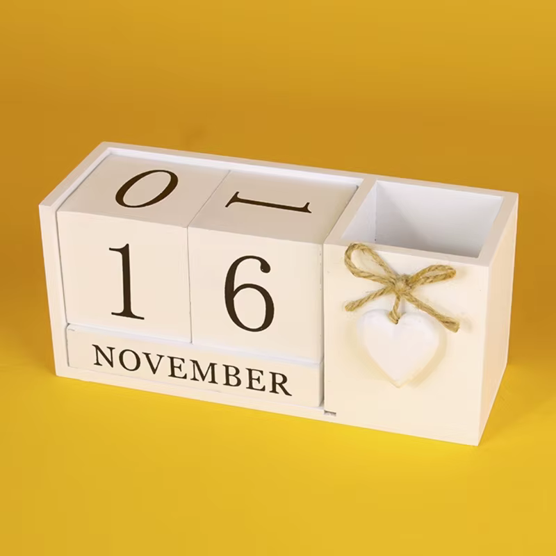 Organizador bolígrafos escritorio de madera con calendario y bloques - imagen 2