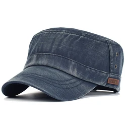 Gorra militar de algodón lavado vintage ajustable con copa plana