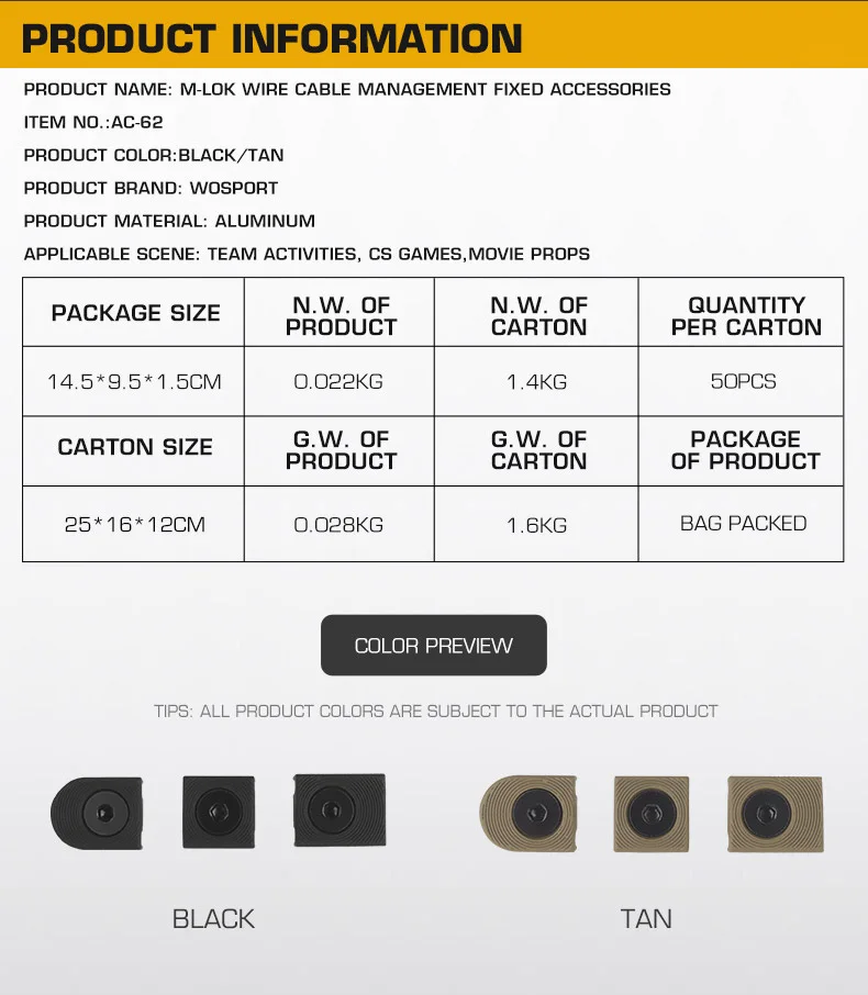 Accesorios Tácticos AC-62 para organización de cables