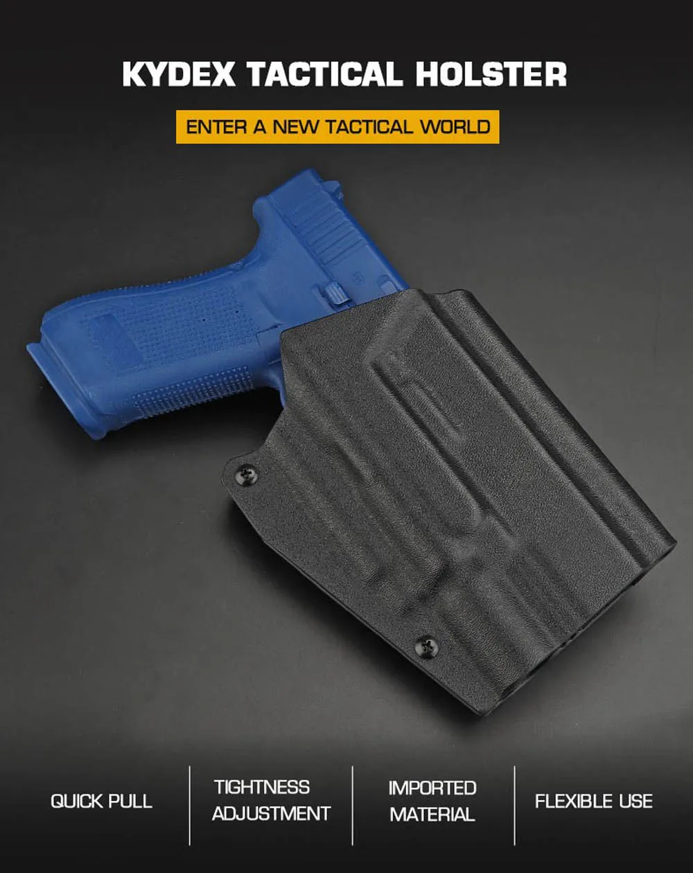 Funda Kydex táctica vista frontal en negro