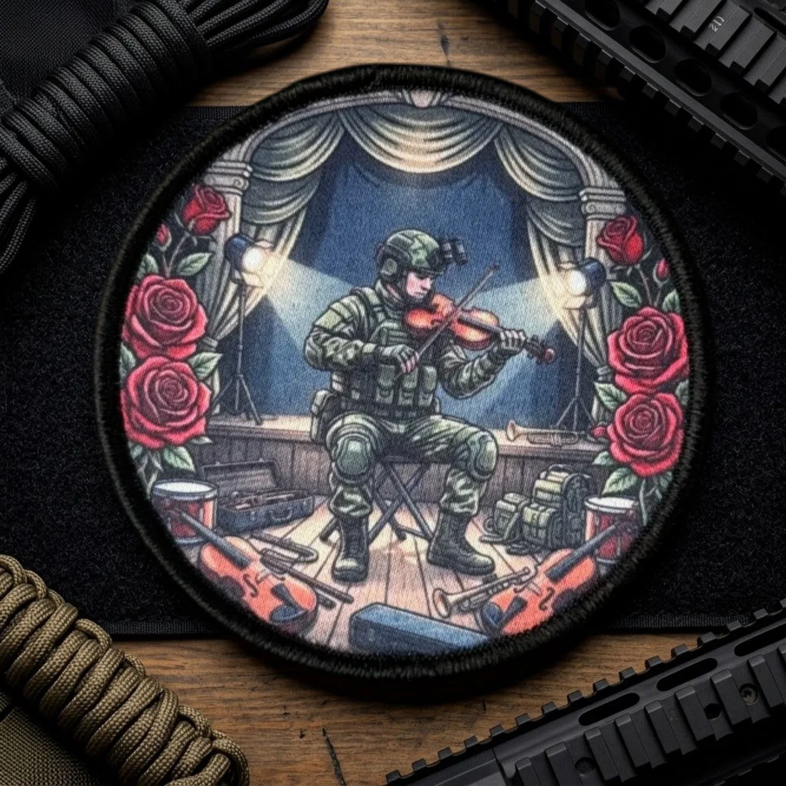 Parche táctico Rose con diseño de músico y cierre de velcro - imagen 3