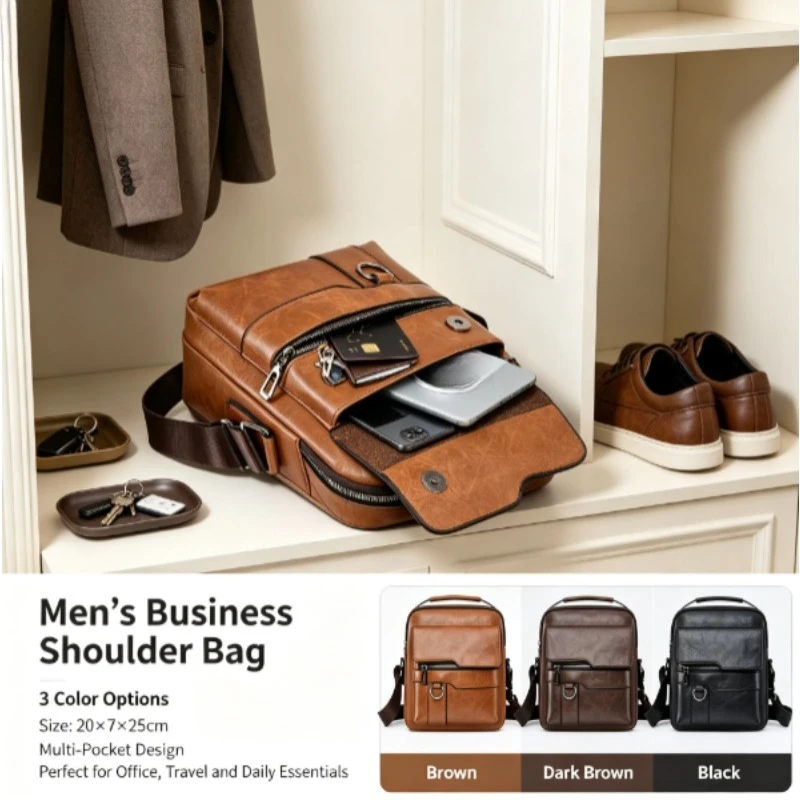 Bolso cruzado táctico vertical PU cuero hombre, gran capacidad - imagen 3