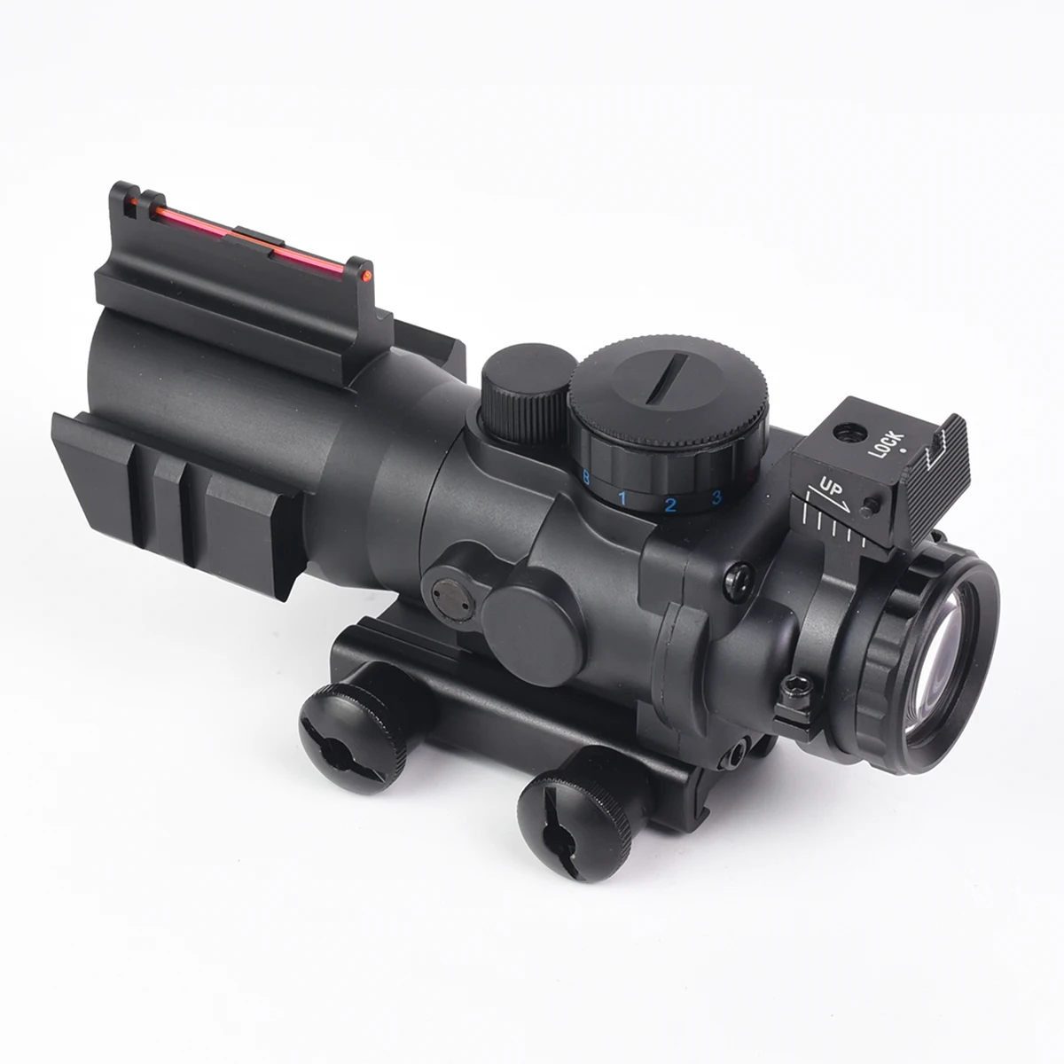 Mira Táctica 4x32 Fibra Óptica RGB para Rifle – Riel Picatinny 20 mm
