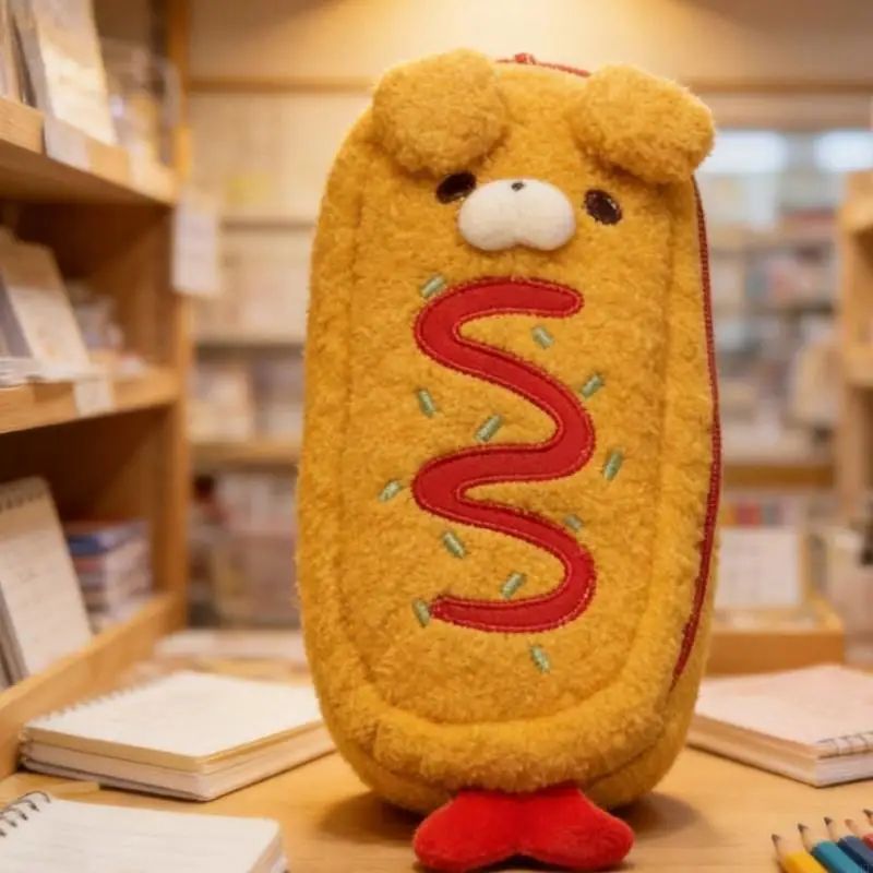 Estuche para bolígrafos de felpa con diseño de perro, suave portátil